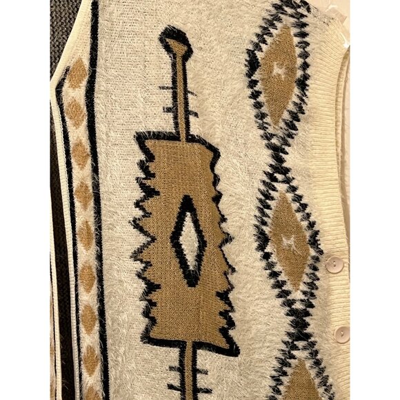 Wishlist S/M Sweater Smock Aztec Soft Buttons Hook & Eye Oversized Outdoors - Picture 7 of 14